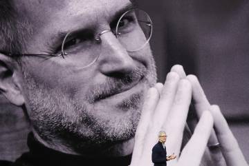 Apple's Tim Cook speaks during a product launch event in Cupertino