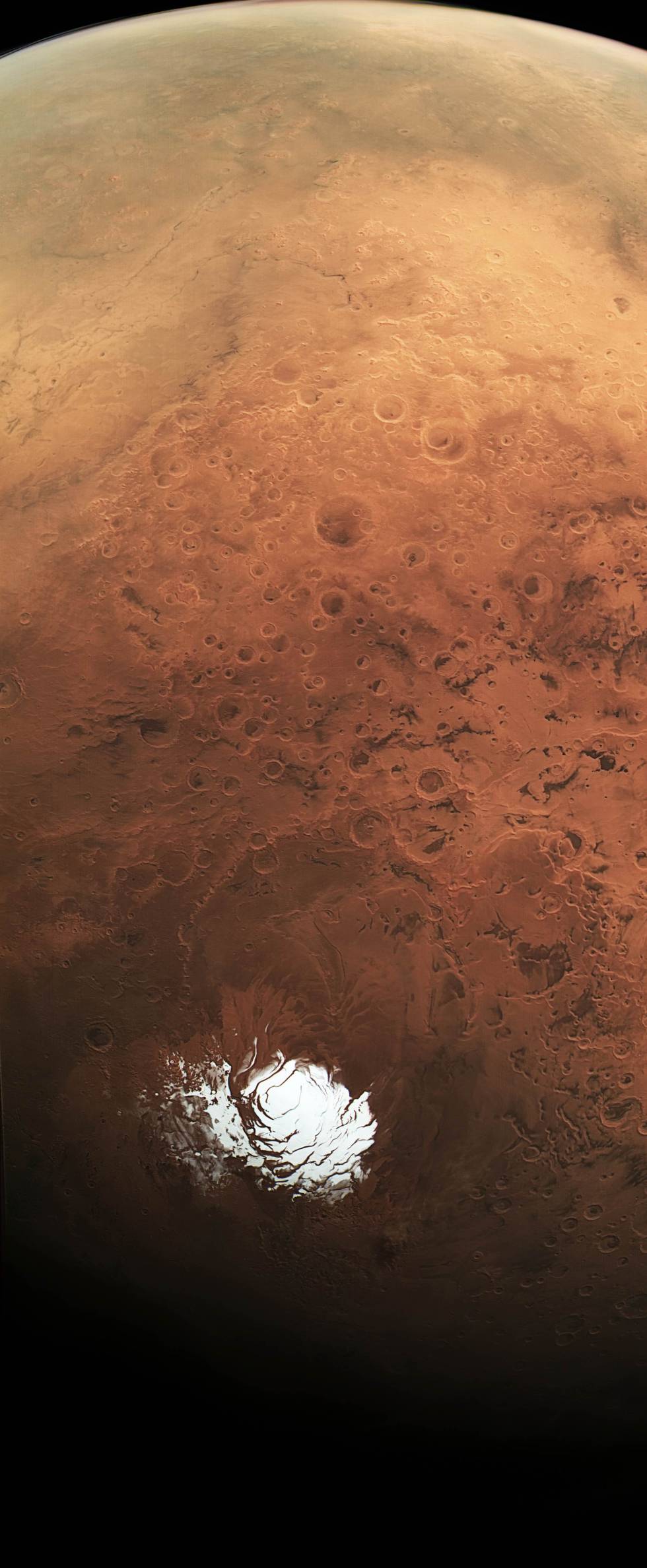 Imagem do pólo sul marciano tomada pela sonda 'Mars Express' em 2015.